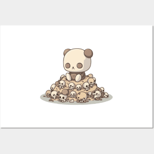 Cute Gothic Teddy Bear Sits on a Mound of Skulls Posters and Art